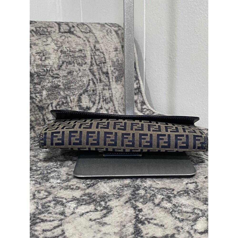 FENDI Zucca Canvas Leather Bifold Long Wallet Gray Navy - Picture 7 of 7